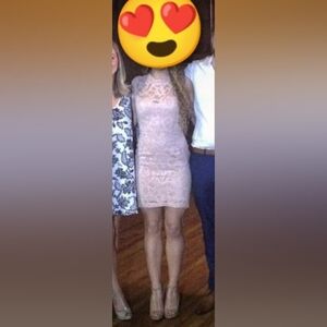 Elegant Lace Dress in Cream / Pink